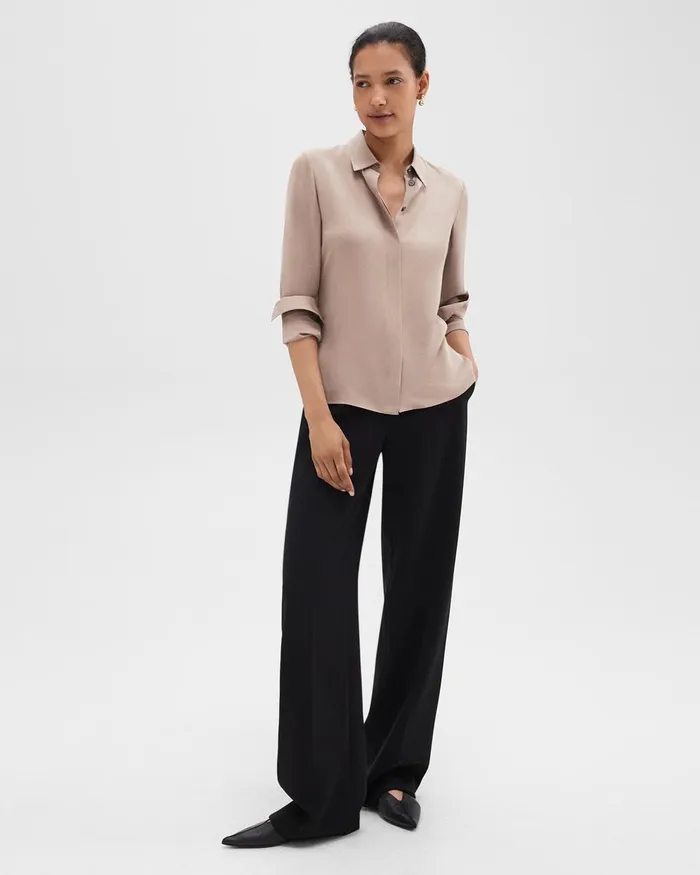 Women Tops Theory Fitted Shirt In Silk Georgette Cinder