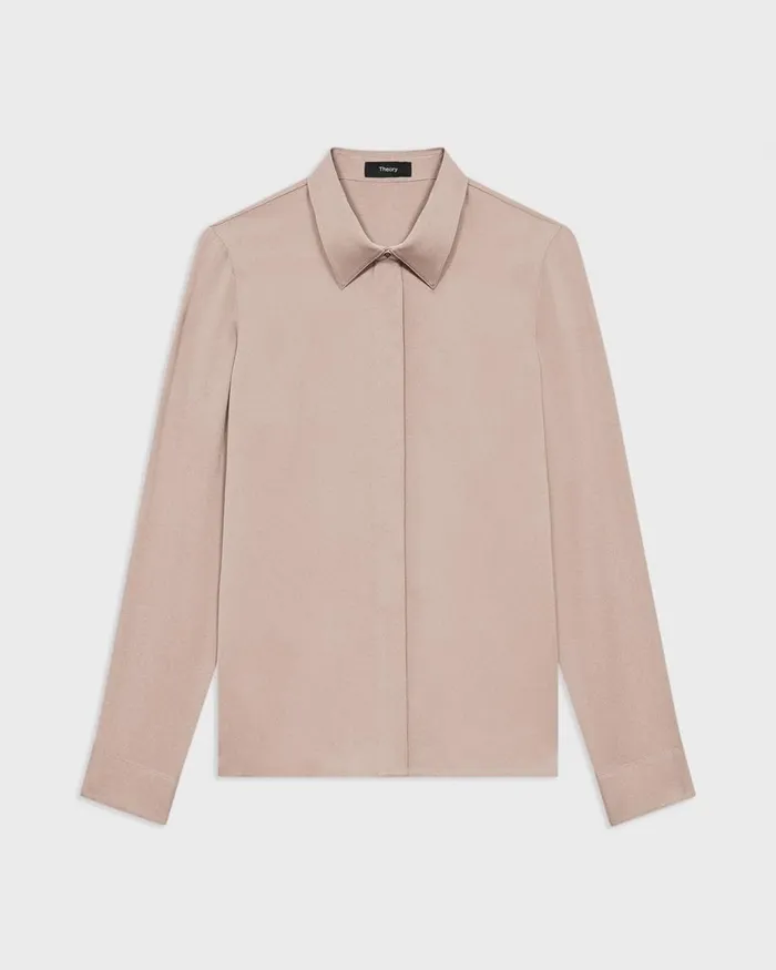 Women Tops Theory Fitted Shirt In Silk Georgette Cinder