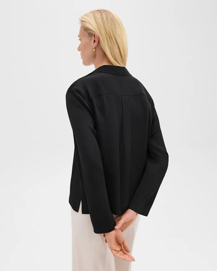 Women Tops Theory Notched Lapel Blouse In Silk Georgette Black