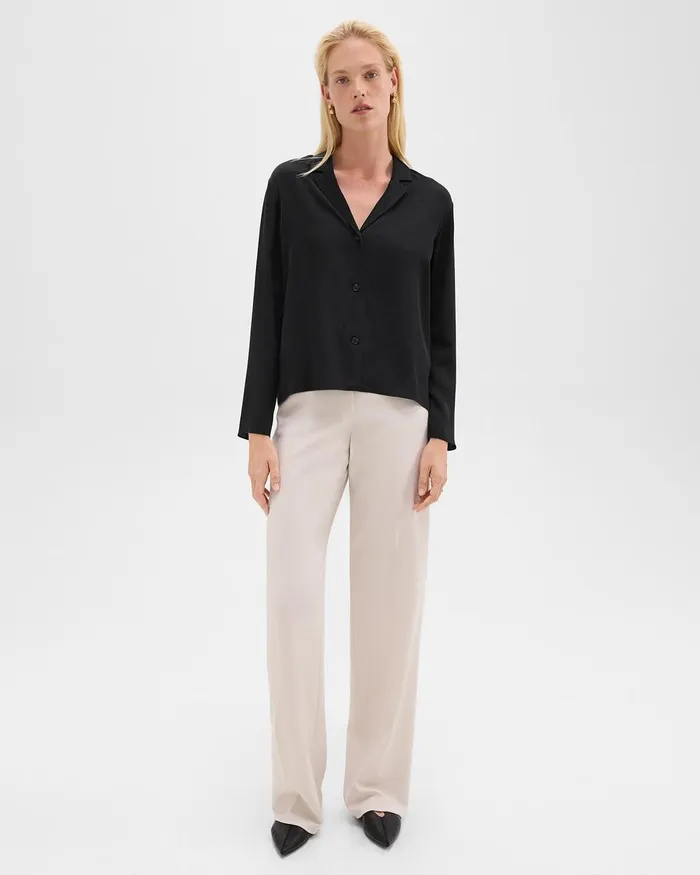 Women Tops Theory Notched Lapel Blouse In Silk Georgette Black