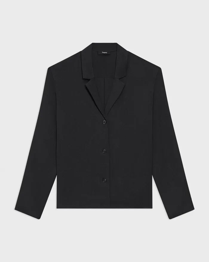 Women Tops Theory Notched Lapel Blouse In Silk Georgette Black
