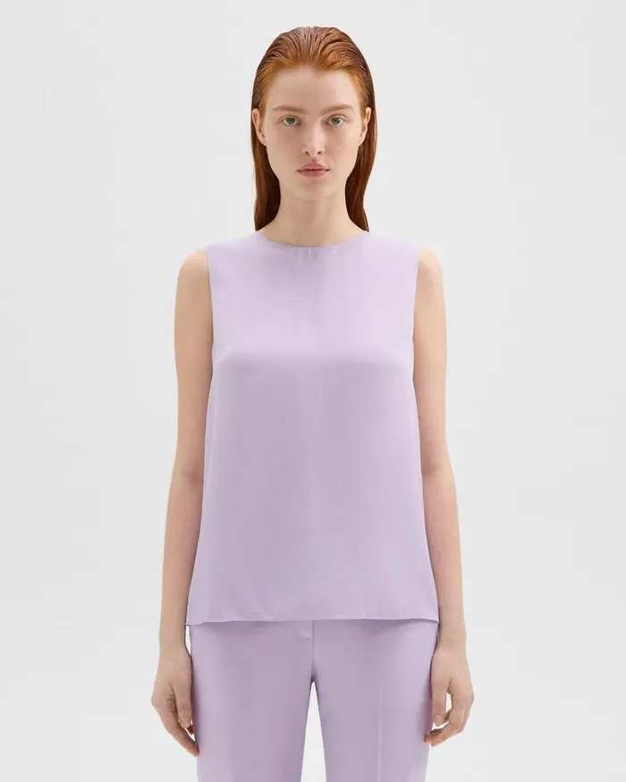 Women Tops Theory Shell Top In Silk Georgette Lilac Sky
