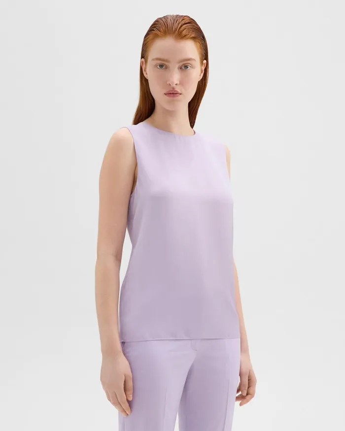 Women Tops Theory Shell Top In Silk Georgette Lilac Sky