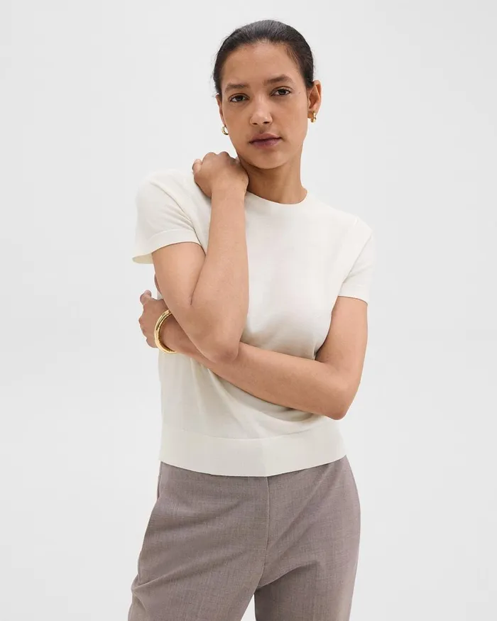 Women Tops Theory Sweater Tee In Regal Wool New Ivory