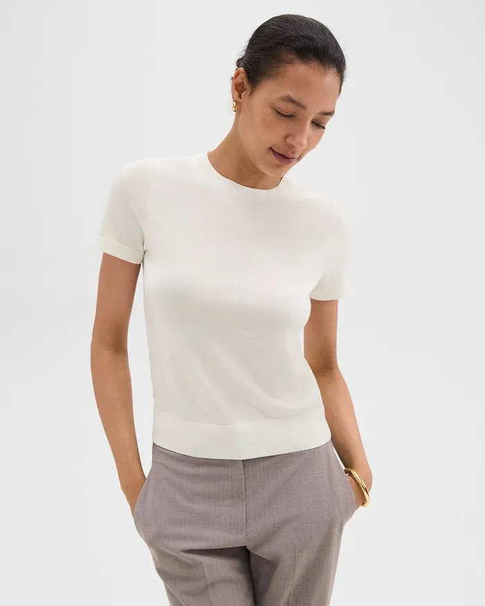 Women Tops Theory Sweater Tee In Regal Wool New Ivory