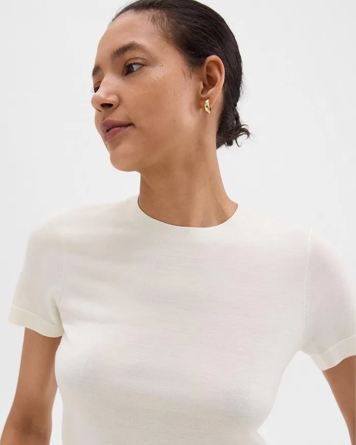 Women Tops Theory Sweater Tee In Regal Wool New Ivory