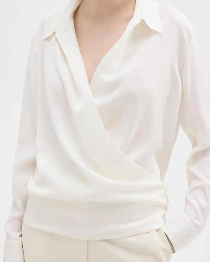 Women Tops Theory Wrap Blouse In Silk Georgette Ivory