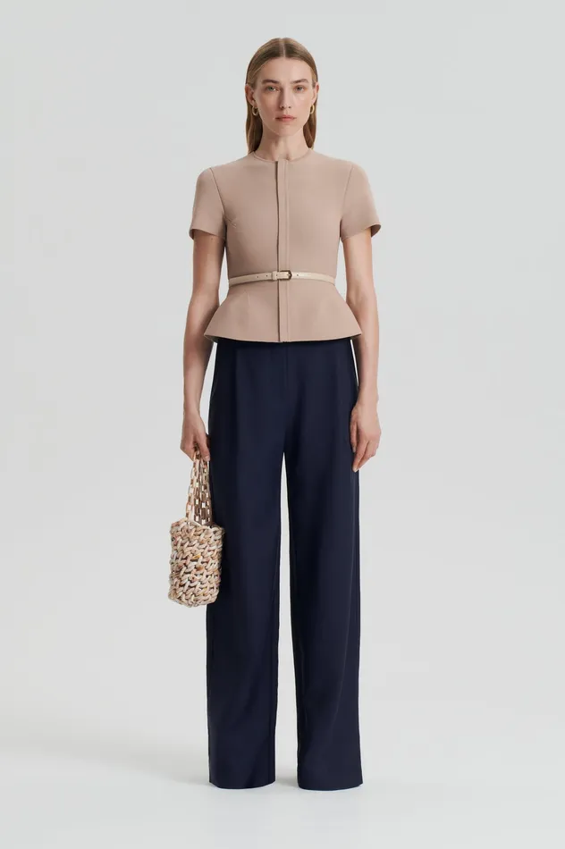 Women Trousers Scanlan Theodore PLEAT DRAPE LEG TROUSER NAVY