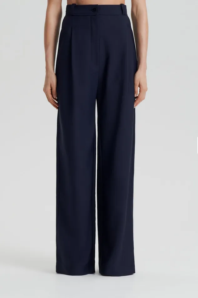 Women Trousers Scanlan Theodore PLEAT DRAPE LEG TROUSER NAVY
