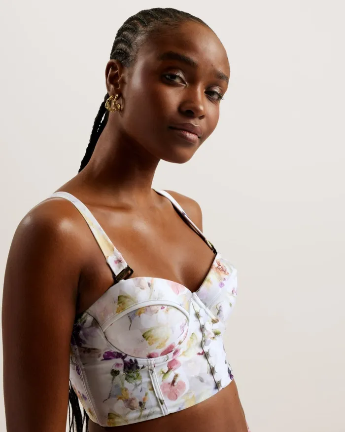 Women ULANIA 8211 Floral Longline Underwired Bikini Top White Ted Baker Swimwear and Beachwear Women ULANIA 8211 Floral Longline Underwired Bikini Top White Ted Baker Swimwear and Beachwear