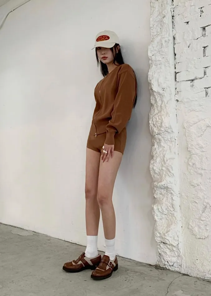 Women Veronica Mini Knit Shorts 8211 Brown The Frankie Shop Bottoms