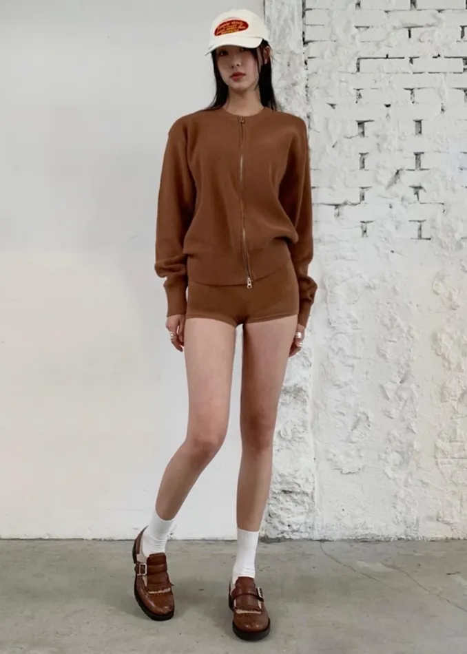 Women Veronica Mini Knit Shorts 8211 Brown The Frankie Shop Bottoms