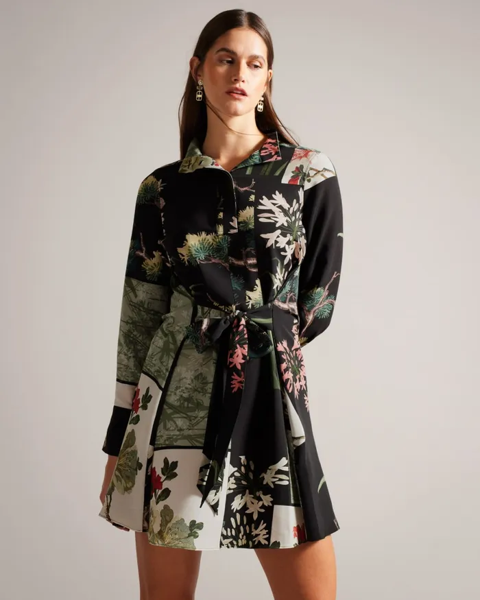 Women WINNIEH 8211 Print Tie Waist Mini Shirt Dress Black Ted Baker Dresses Women WINNIEH 8211 Print Tie Waist Mini Shirt Dress Black Ted Baker Dresses