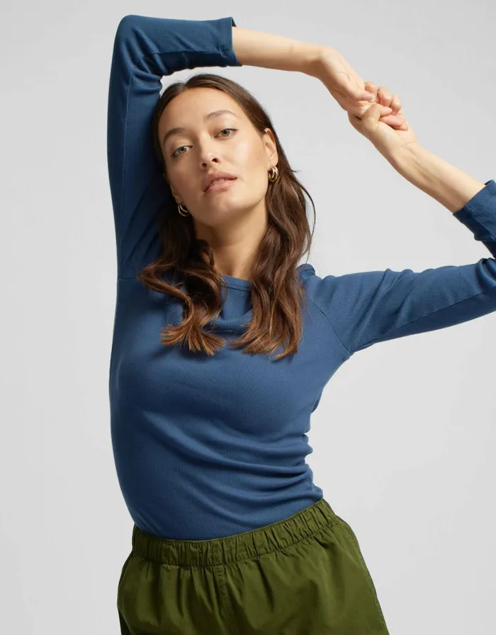 Women Women Organic Rib LS TShirt Polar Blue Colorful Standard Long Sleeve Tops