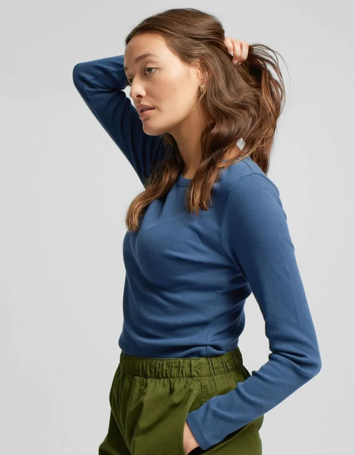 Women Women Organic Rib LS TShirt Polar Blue Colorful Standard Long Sleeve Tops