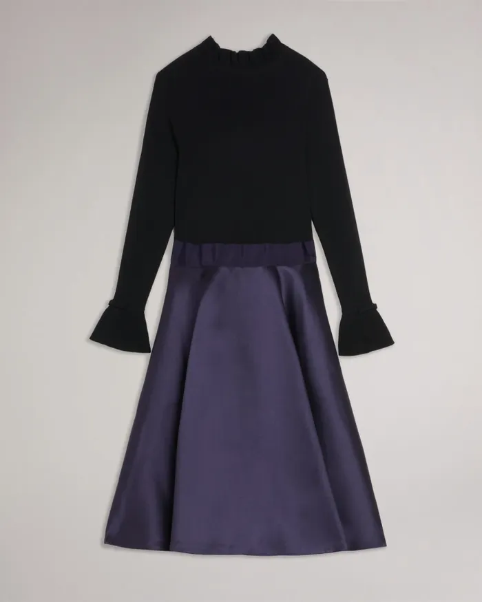 Women ZADI 8211 Knitted Frill Full Skirt Dress Navy Ted Baker Dresses