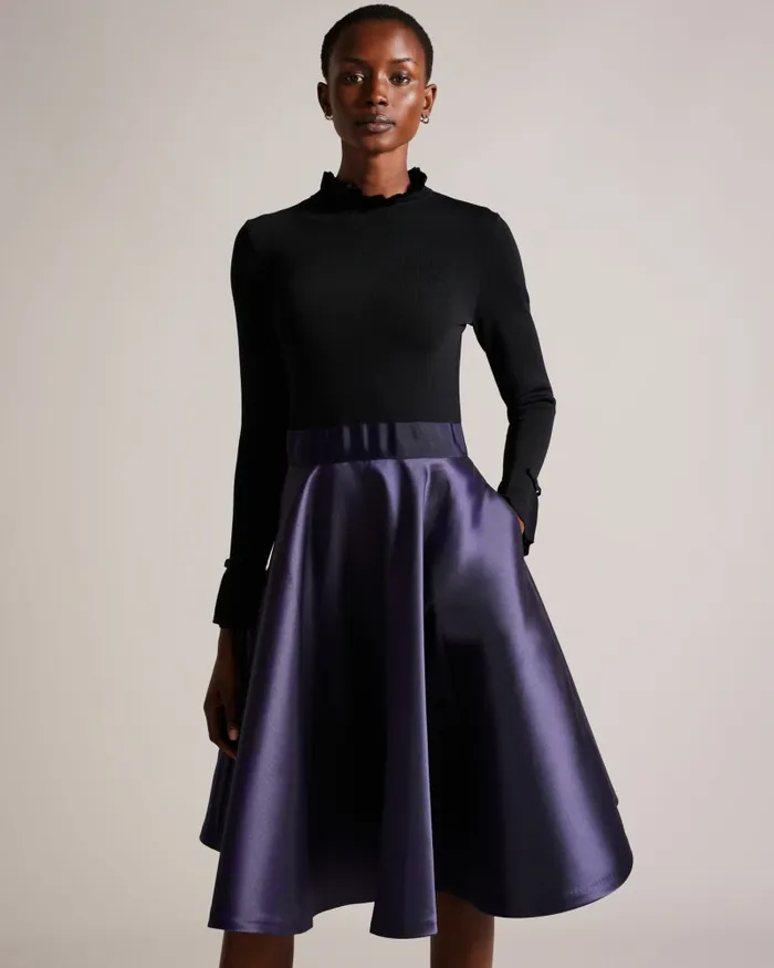 Women ZADI 8211 Knitted Frill Full Skirt Dress Navy Ted Baker Dresses