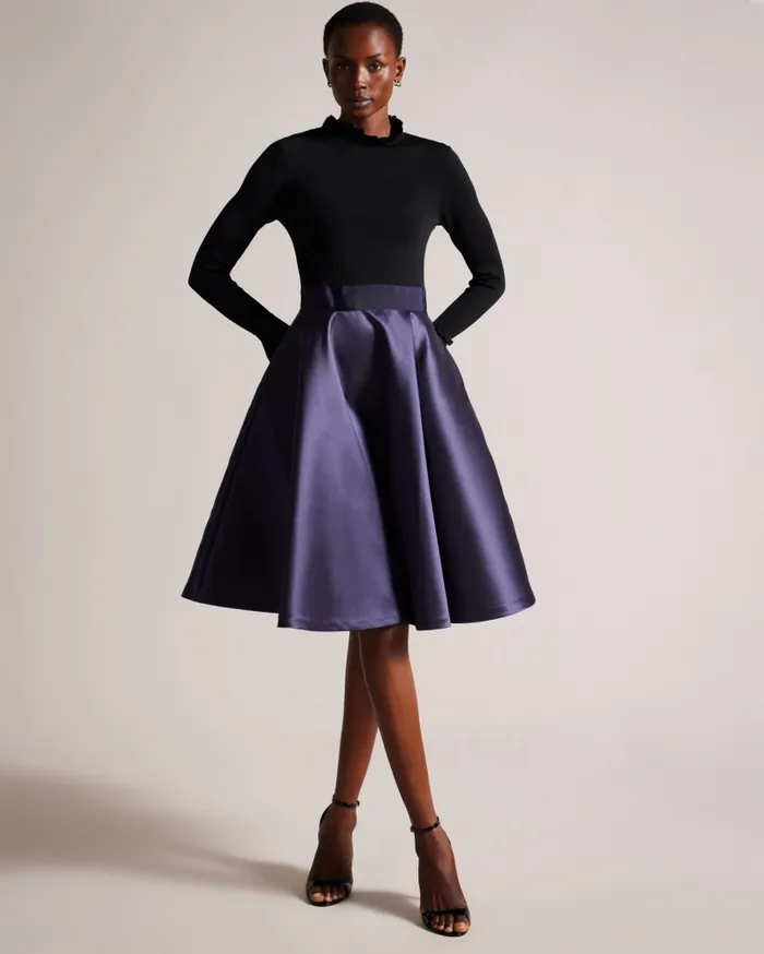 Women ZADI 8211 Knitted Frill Full Skirt Dress Navy Ted Baker Dresses