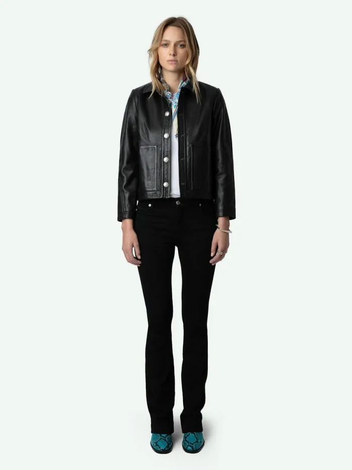 Women Zadig and Voltaire Jackets and Coats Litchi Leather Jacket Black
