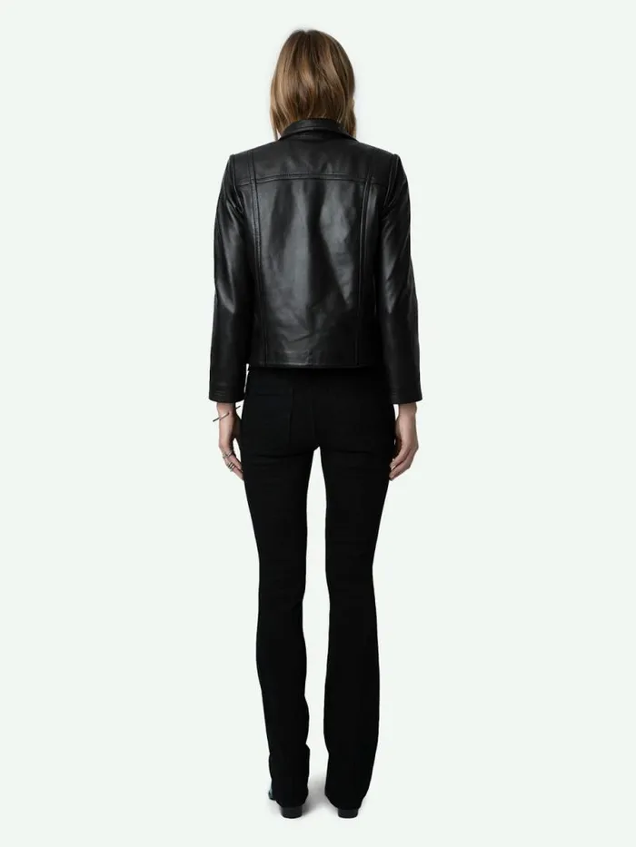 Women Zadig and Voltaire Jackets and Coats Litchi Leather Jacket Black Women Zadig and Voltaire Jackets and Coats Litchi Leather Jacket Black