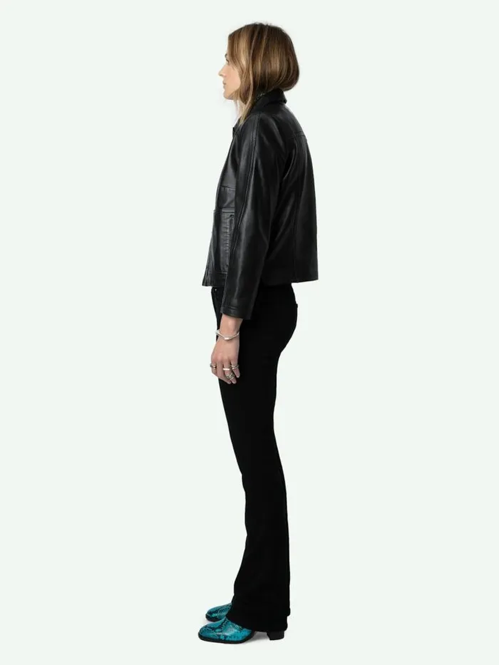 Women Zadig and Voltaire Jackets and Coats Litchi Leather Jacket Black Women Zadig and Voltaire Jackets and Coats Litchi Leather Jacket Black