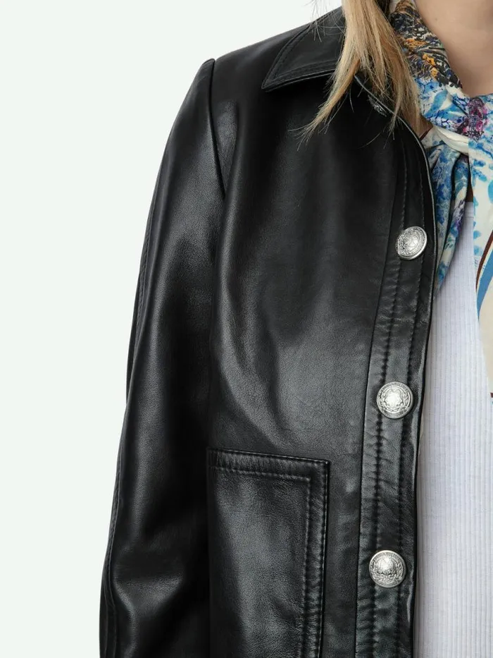 Women Zadig and Voltaire Jackets and Coats Litchi Leather Jacket Black Women Zadig and Voltaire Jackets and Coats Litchi Leather Jacket Black