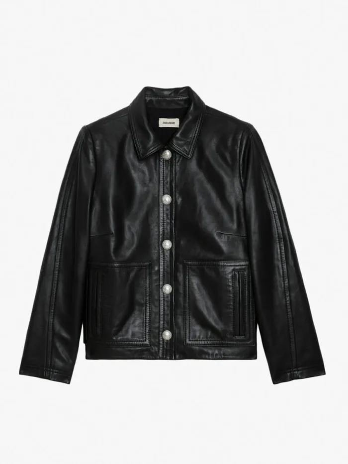 Women Zadig and Voltaire Jackets and Coats Litchi Leather Jacket Black Women Zadig and Voltaire Jackets and Coats Litchi Leather Jacket Black