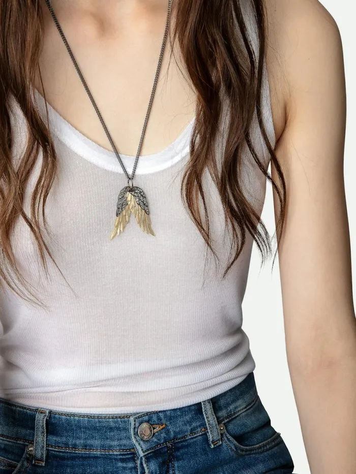Women Zadig and Voltaire Jewelry Rock Feather Pendant Necklace Old Gold Women Zadig and Voltaire Jewelry Rock Feather Pendant Necklace Old Gold