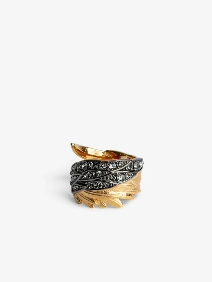 Women Zadig and Voltaire Jewelry Rock Feather Ring Old Gold