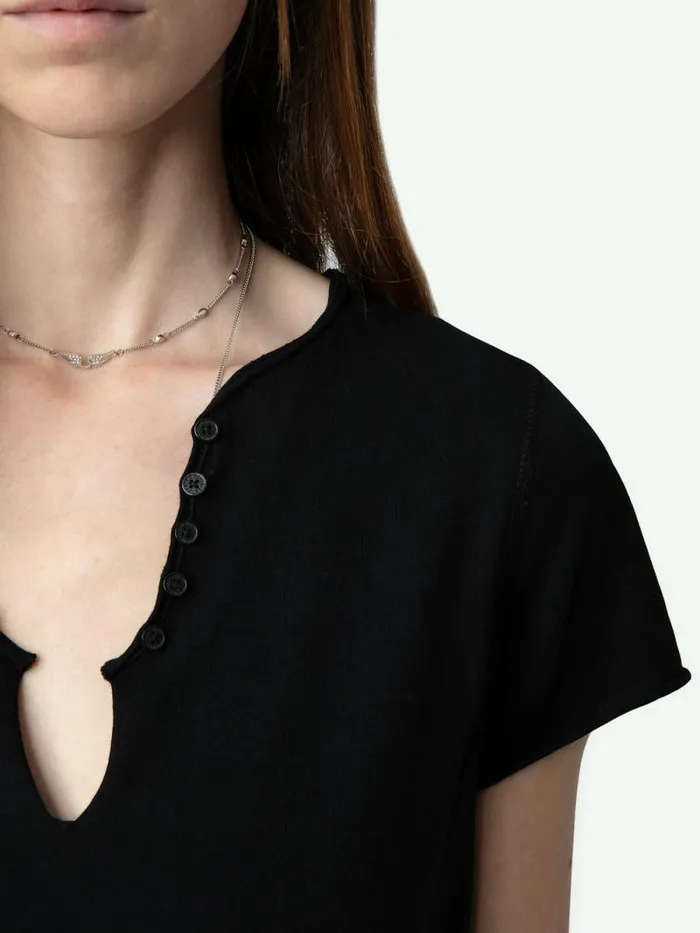 Women Zadig and Voltaire TShirts Henley Tshirt Black Women Zadig and Voltaire TShirts Henley Tshirt Black