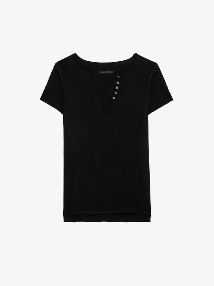 Women Zadig and Voltaire TShirts Henley Tshirt Black Women Zadig and Voltaire TShirts Henley Tshirt Black