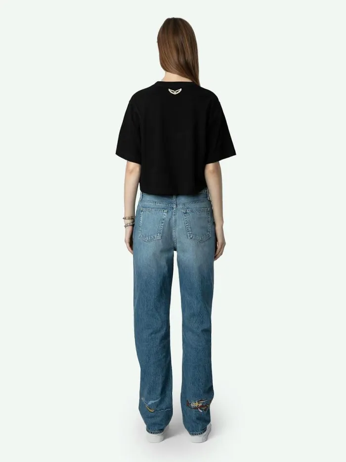 Women Zadig and Voltaire TShirts Lennox Cropped Tee Washed Black Women Zadig and Voltaire TShirts Lennox Cropped Tee Washed Black