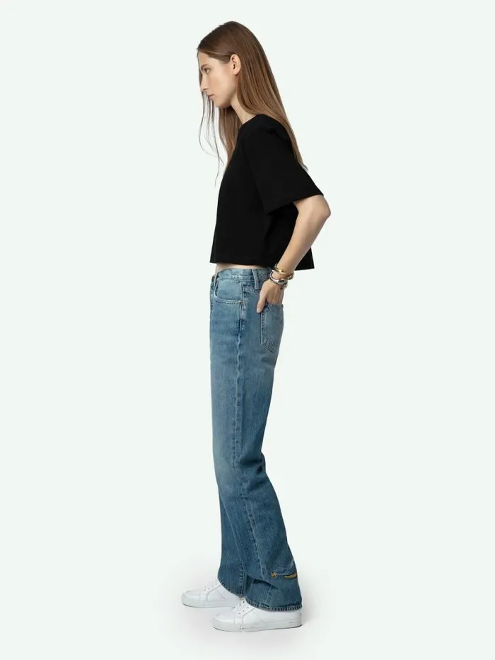 Women Zadig and Voltaire TShirts Lennox Cropped Tee Washed Black Women Zadig and Voltaire TShirts Lennox Cropped Tee Washed Black