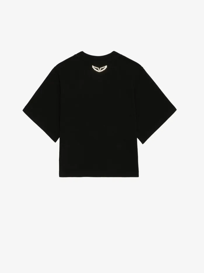 Women Zadig and Voltaire TShirts Lennox Cropped Tee Washed Black Women Zadig and Voltaire TShirts Lennox Cropped Tee Washed Black