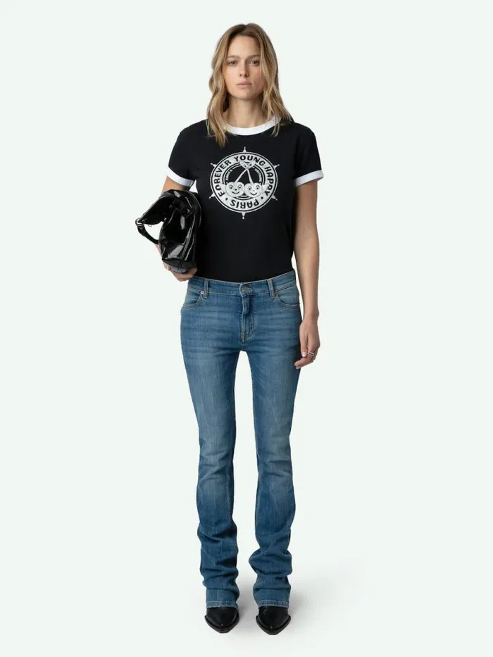 Women Zadig and Voltaire TShirts Walk Diamante Insignia Tshirt Black