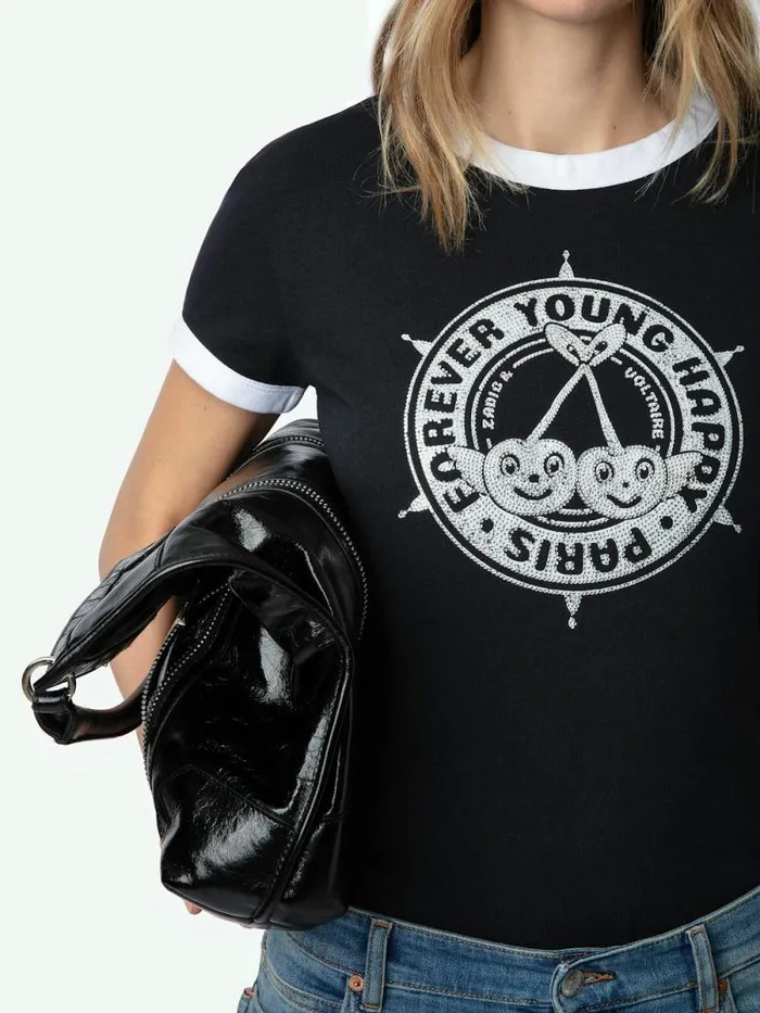 Women Zadig and Voltaire TShirts Walk Diamante Insignia Tshirt Black