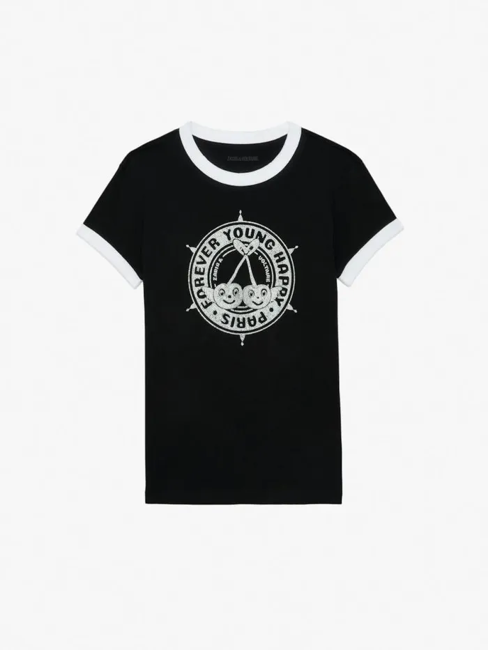 Women Zadig and Voltaire TShirts Walk Diamante Insignia Tshirt Black