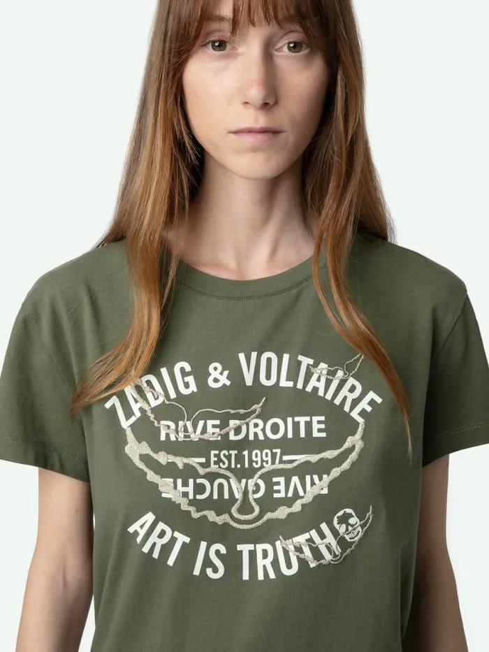 Women Zadig and Voltaire TShirts Walk Wings Insignia Tshirt Grass Women Zadig and Voltaire TShirts Walk Wings Insignia Tshirt Grass