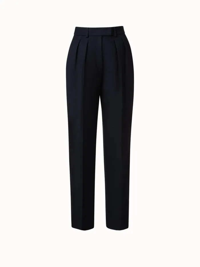 Wool DoubleFace Pleated Tapered Pants Black Women Akris Pants