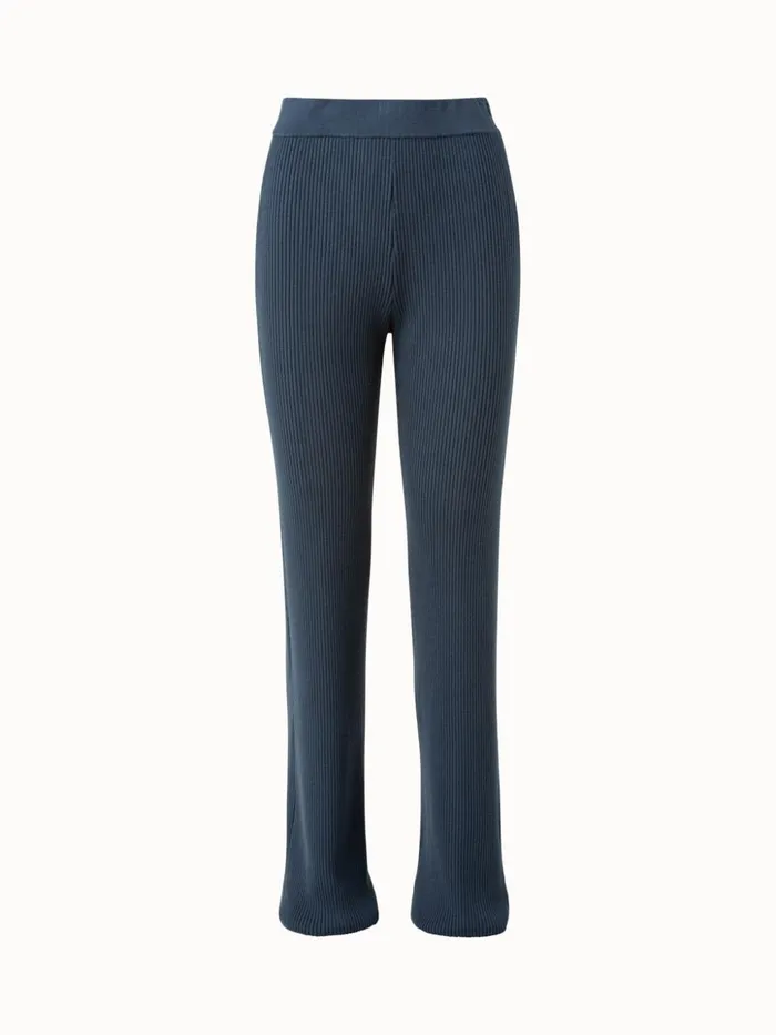 Wool Rib Knit Pant Dark Slate Women Akris Knitwear