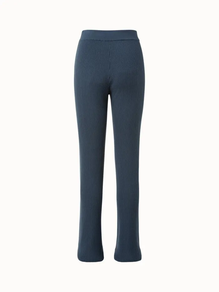 Wool Rib Knit Pant Dark Slate Women Akris Knitwear