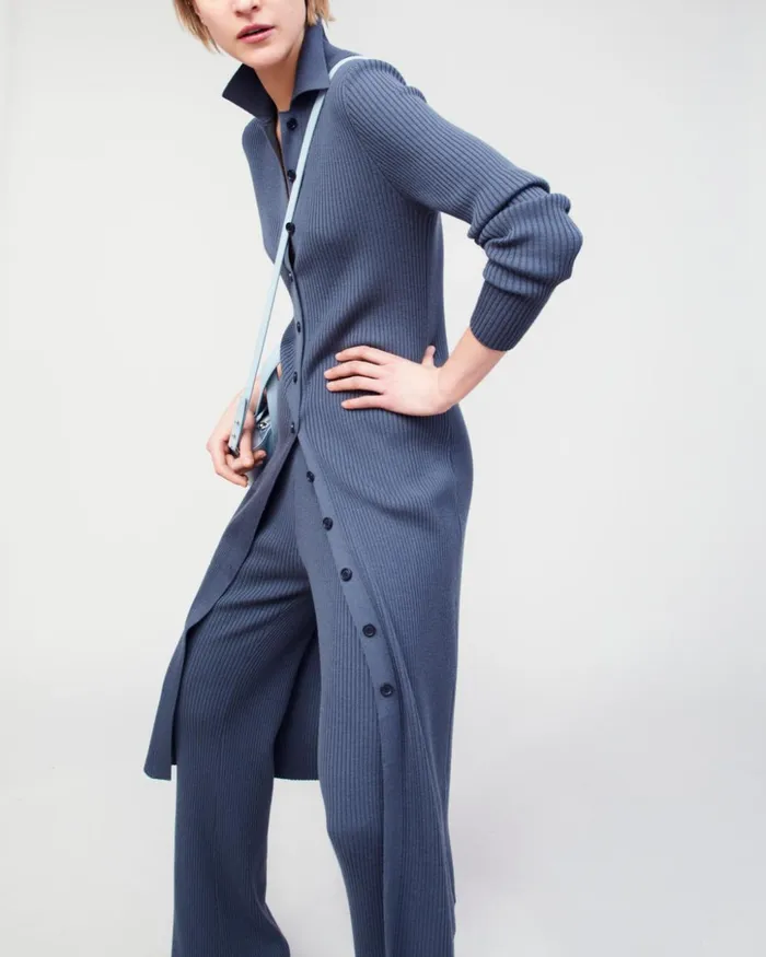 Wool Rib Knit Pant Dark Slate Women Akris Knitwear