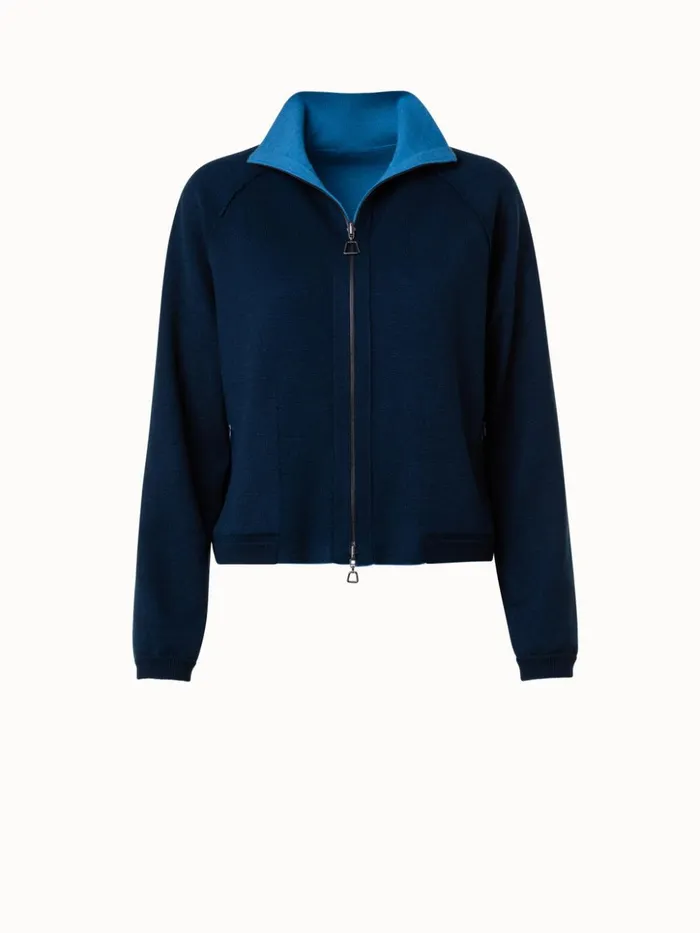 Wool Silk Stretch Knit DoubleFace Jacket Light Denimnavy Women Akris Knitwear