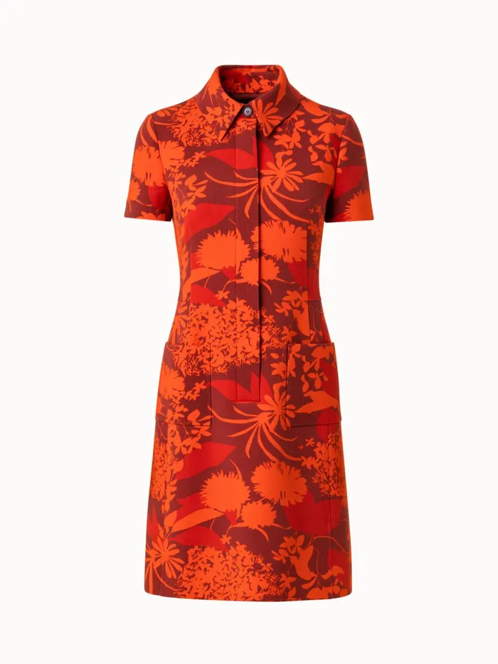 Wool Stretch DoubleFace Dress With Abraham Flower Print Ruby Redpumpkin Women Akris Dresses