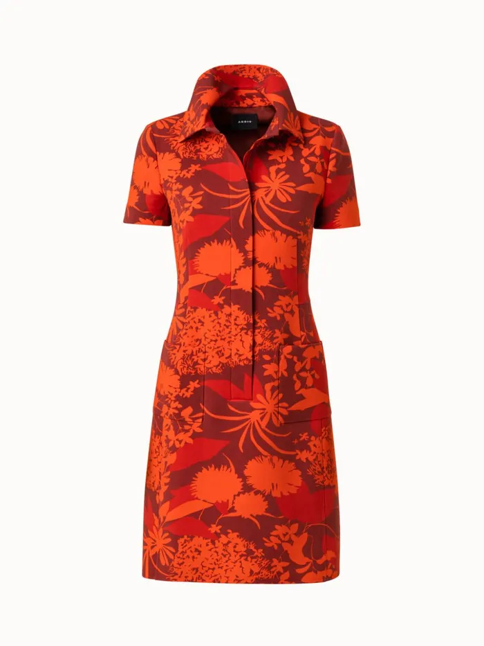 Wool Stretch DoubleFace Dress With Abraham Flower Print Ruby Redpumpkin Women Akris Dresses