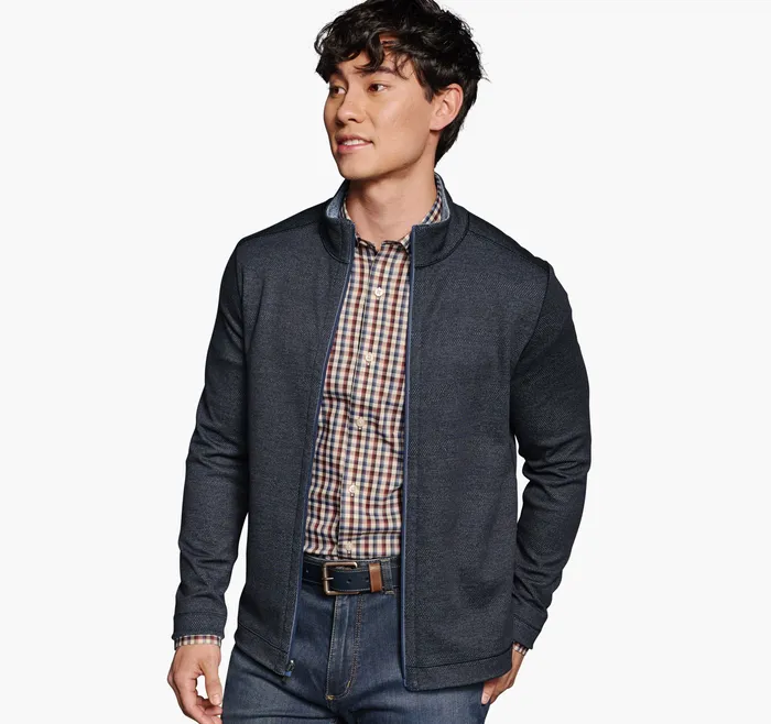 XC4 Reversible Full Zip NavyLight Blue Men Sweaters and Knits Johnston and Murphy