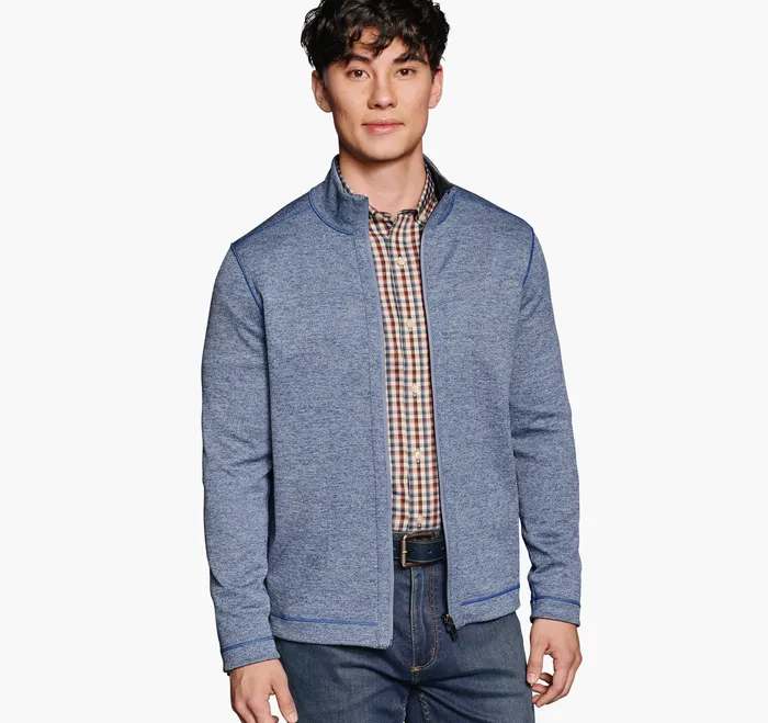XC4 Reversible Full Zip NavyLight Blue Men Sweaters and Knits Johnston and Murphy
