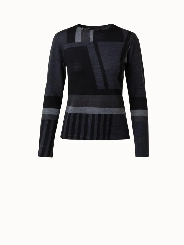 Zig Zag Trapezoid Intarsia Wool Silk Knit Pullover Charcoalblack Women Akris Knitwear