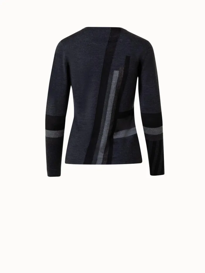 Zig Zag Trapezoid Intarsia Wool Silk Knit Pullover Charcoalblack Women Akris Knitwear