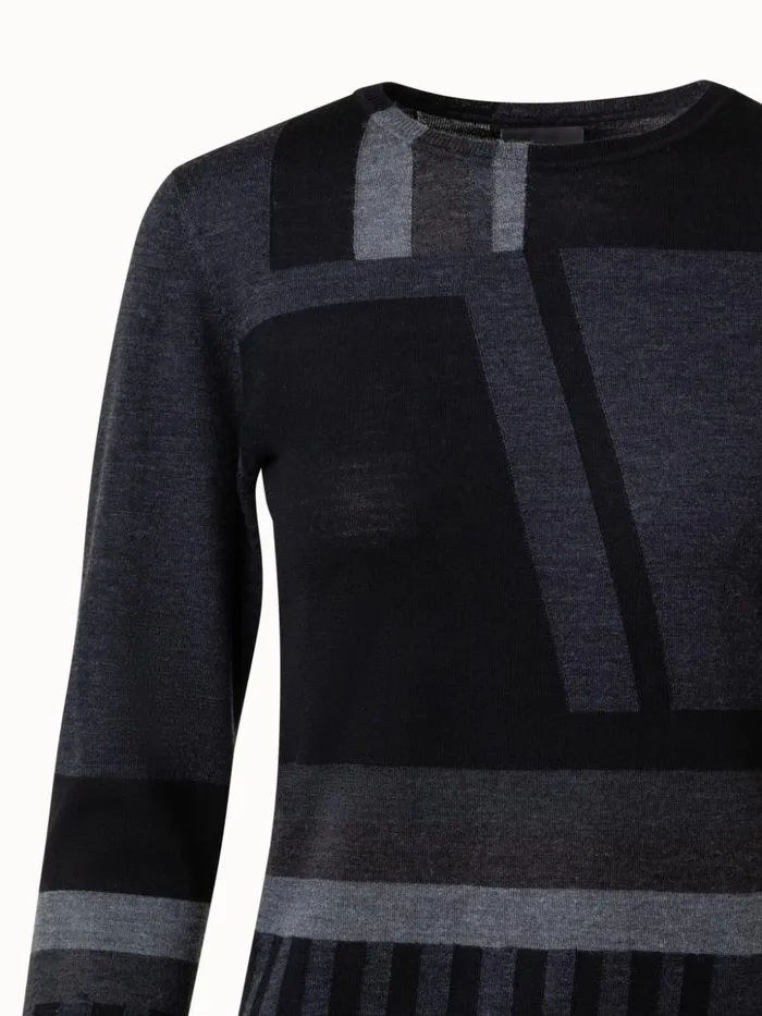 Zig Zag Trapezoid Intarsia Wool Silk Knit Pullover Charcoalblack Women Akris Knitwear